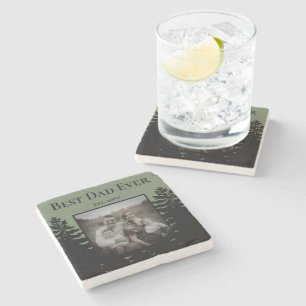 Minimalist black pine tree silhouette personalize stone coaster