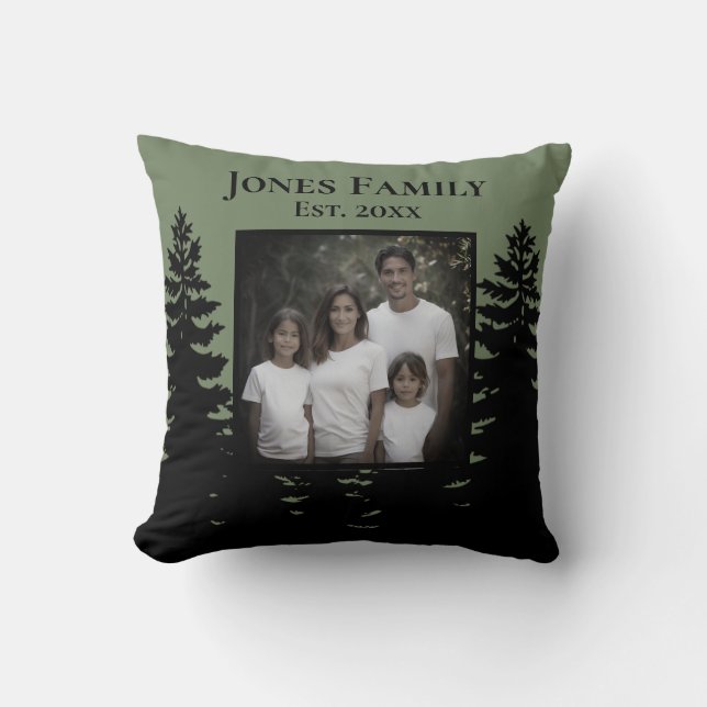 Minimalist black pine tree silhouette personalize  throw pillow (Front)