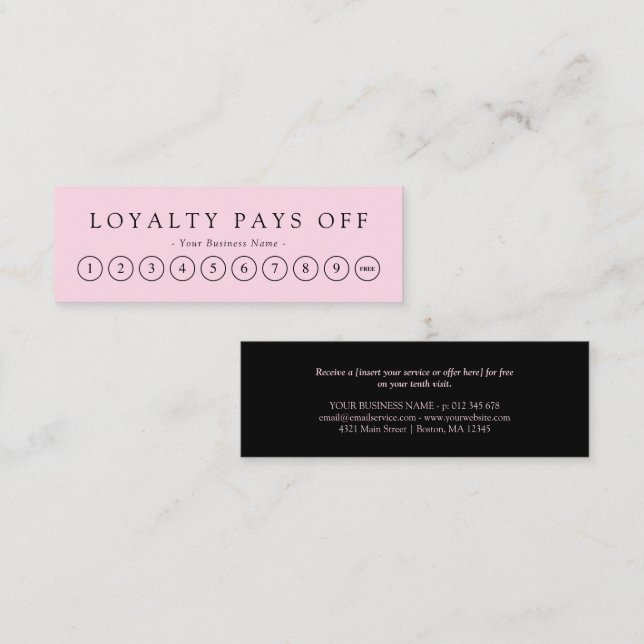 Minimalist Black & Pink Loyalty Punch Card (Front/Back)