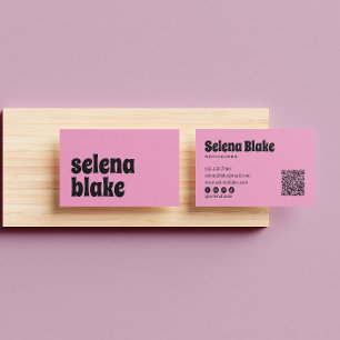 Minimalist Black & Pink Modern QR Code Business Card