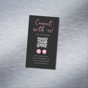 Minimalist Black Pink Qr Code Connect With Us Magnetic Business Card