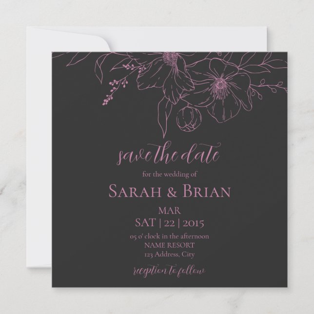 Minimalist Black Pink Square Save the date (Front)