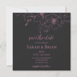 Minimalist Black Pink Square Save the date