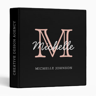 Minimalist Black Pink White Monogram Professional Binder