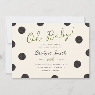 Minimalist Black Polka Dot Baby Shower Invitation