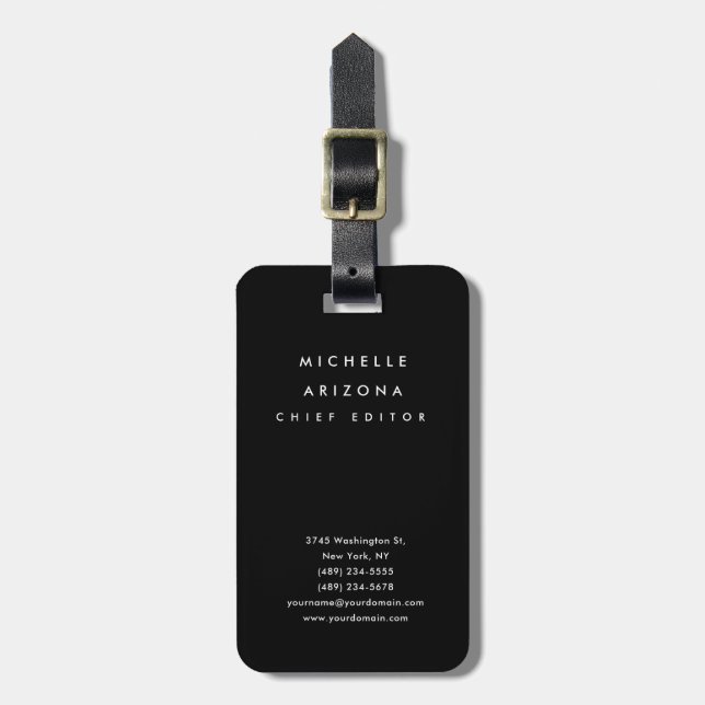 Minimalist Black Professional Modern Luggage Tag (Front Vertical)