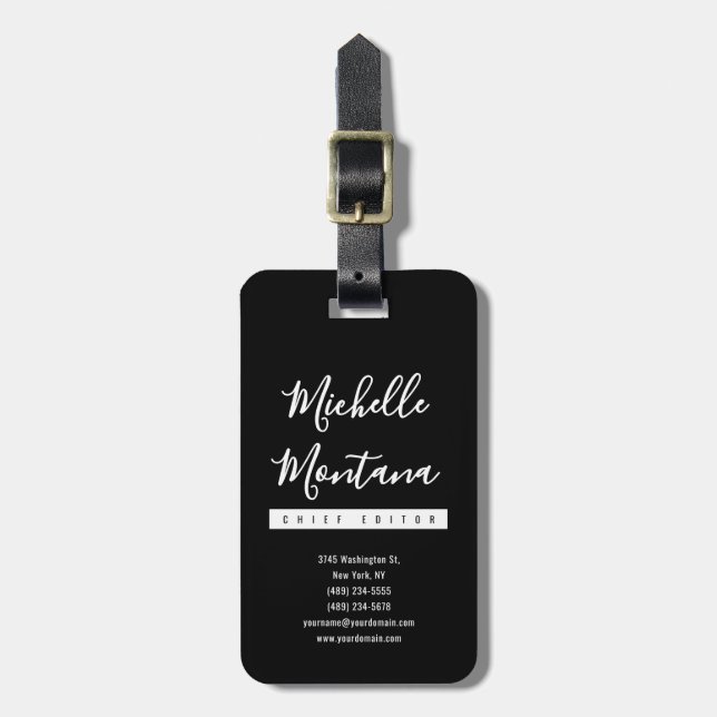 Minimalist Black Professional Modern Luggage Tag (Front Vertical)