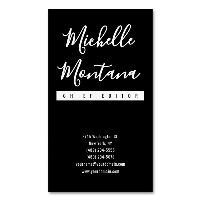 Minimalist Black Professional Modern Magnetic Business Card (Front Vertical)