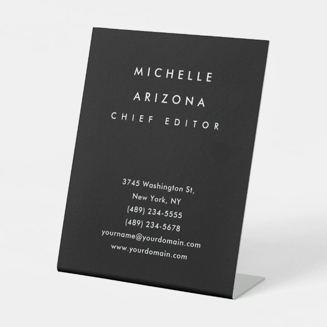 Minimalist Black Professional Modern Pedestal Sign (Front)