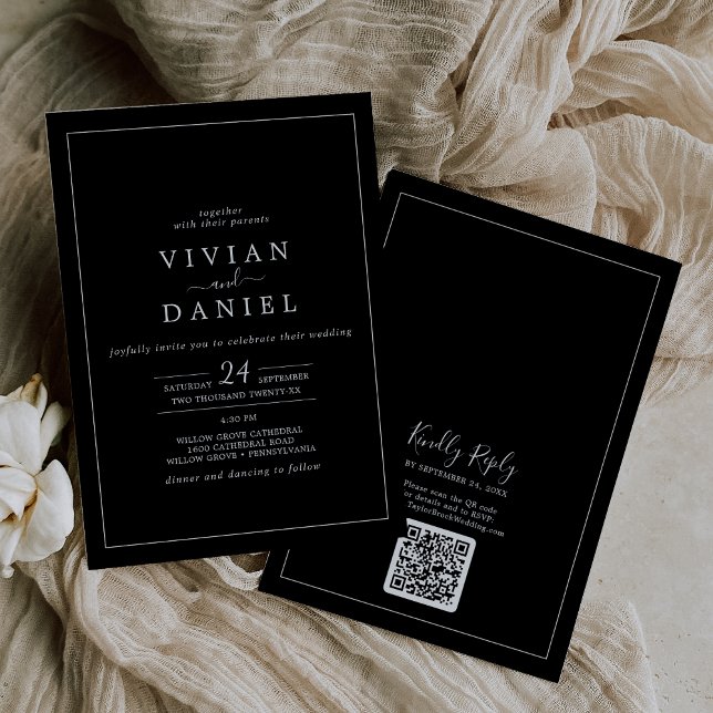 Minimalist | Black QR Code Back All In One Wedding Invitation (Creator Uploaded)