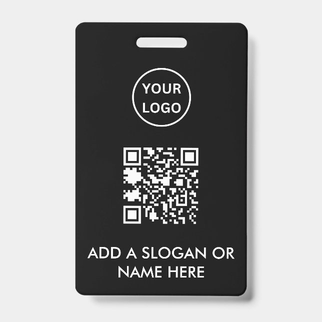 Minimalist Black QR Code Business Logo Event Badge (Front)