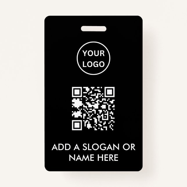 Minimalist Black QR Code Business Logo Event Badge (Front)