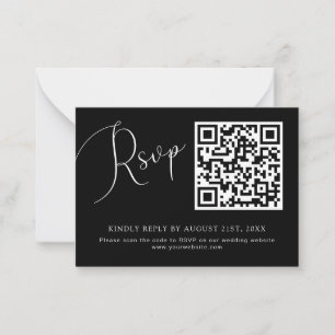 Minimalist Black QR Code Wedding Website RSVP Card