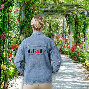 Minimalist black red graduation name denim jacket