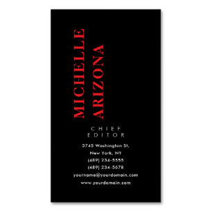 Minimalist Black Red & White Professional Modern Magnetic Business Card