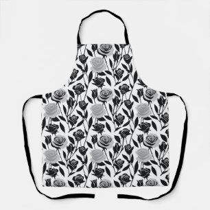 Minimalist Black Roses With Light Gray Stems  Apron