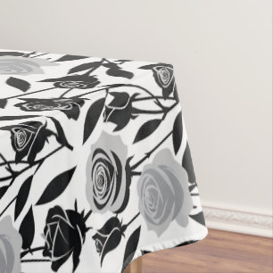 Minimalist Black Roses With Light Gray Stems  Tablecloth