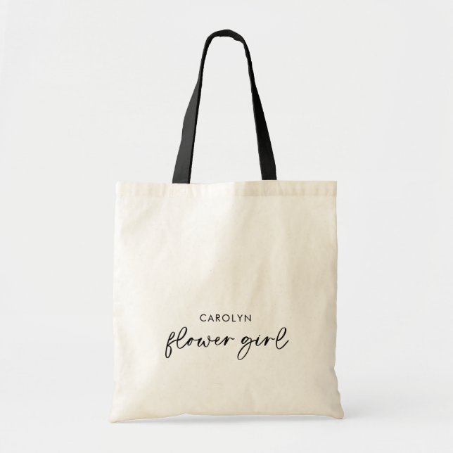 Minimalist Black Script Flower Girl Tote Bag (Front)