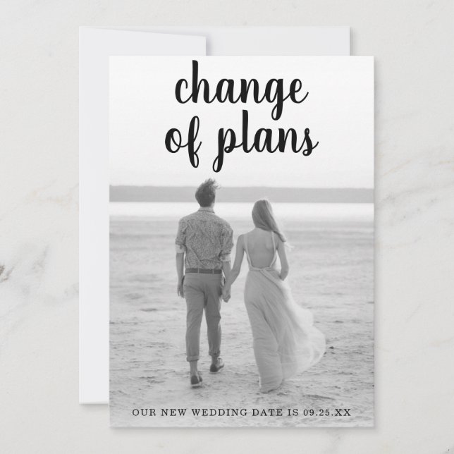 Minimalist Black Script Handwriting Photo Wedding Announcement (Front)