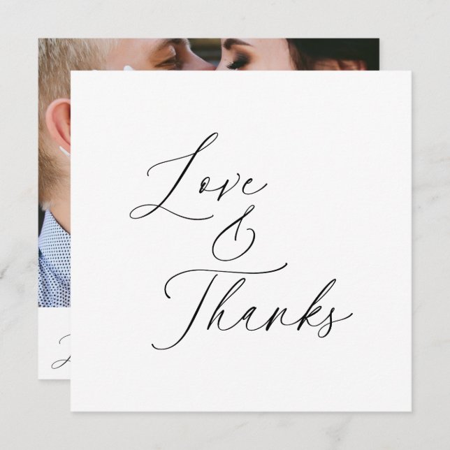 Minimalist Black Script Love Thanks Wedding Photo  Thank You Card (Front/Back)