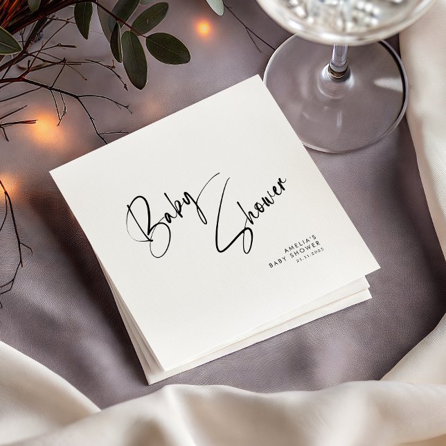 Minimalist Black Script Modern Baby Shower Party Napkin (Creator Uploaded)