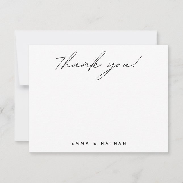 Minimalist  Black Script Personalized  Wedding Thank You Card (Front)