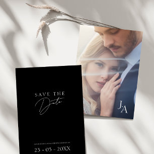 Minimalist Black Script Photo Wedding Save The Date