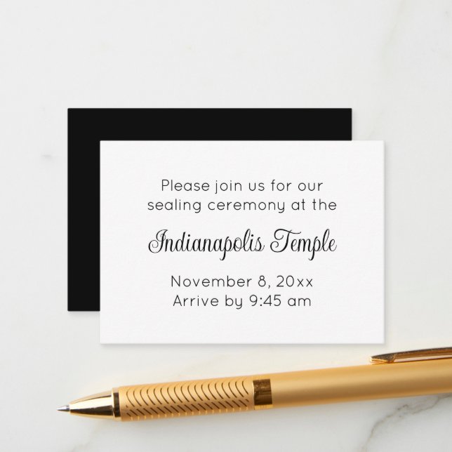 Minimalist Black Script Temple Sealing Invitation (Front/Back In Situ)