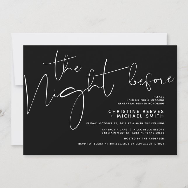 Minimalist Black Script Wedding Rehearsal Dinner I Invitation (Front)