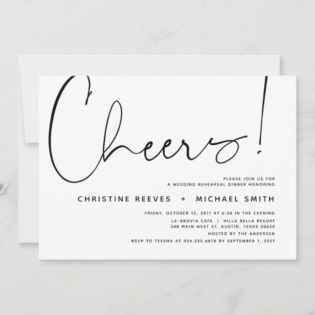 Minimalist Black Script Wedding Rehearsal Dinner Invitation (Front)