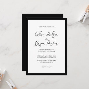 Minimalist Black Script White Background Wedding Invitation