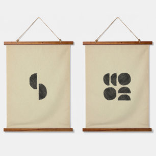 Minimalist black shapes hanging tapestry