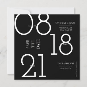 Minimalist Black Silver White Wedding Save The Date