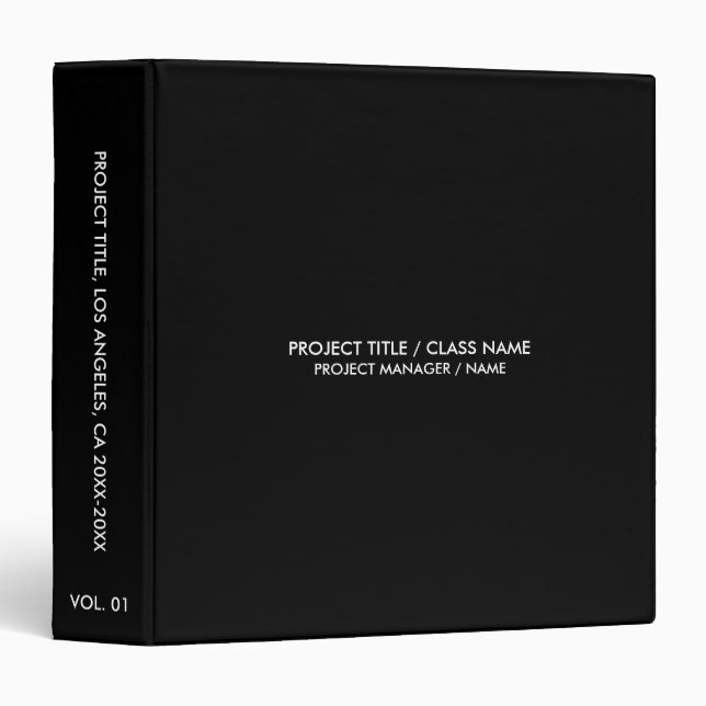 Minimalist black solid custom professional  binder (Front/Spine)