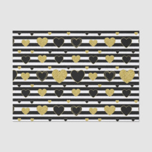 Minimalist Black Stripe Gold Heart Pattern Tissue Paper