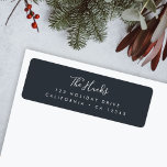 Minimalist Black Stylish Scandi Return Address<br><div class="desc">A stylish modern holiday return address label with a handwritten script font for your family name in white with a dark bluish off black feature colour in a 'scandi' scandinavian design style. The name and address can be easily customized for a personal touch. A trendy, minimalist and contemporary design to...</div>