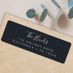 Minimalist Black Stylish Scandi Return Address<br><div class="desc">A stylish modern holiday return address label with a handwritten script font for your family name in white with a dark bluish off black feature colour in a 'scandi' scandinavian design style. The name and address can be easily customized for a personal touch. A trendy, minimalist and contemporary design to...</div>