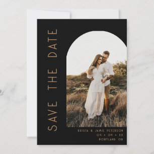 Minimalist Black & Tan Arch Photo QR Code Wedding Save The Date