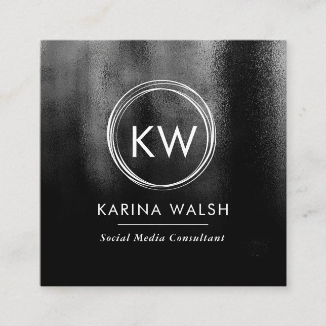Minimalist Black texture square business card (Front)