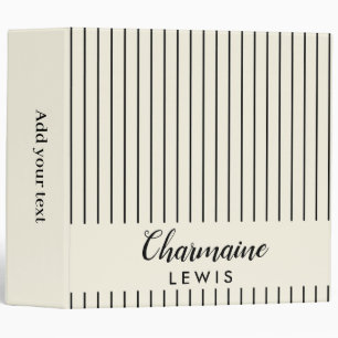 Minimalist Black Thin Stripes Personalized Tan Binder
