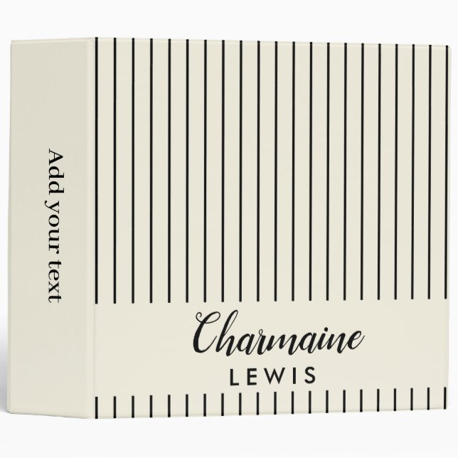 Minimalist Black Thin Stripes Personalized Tan Binder (Front/Spine)