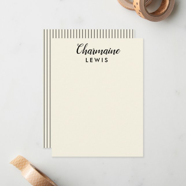 Minimalist black thin stripes personalized tan card (Front/Back In Situ)