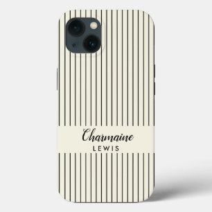 Minimalist black thin stripes personalized tan iPhone 13 case
