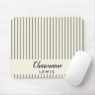 Minimalist black thin stripes personalized tan mouse pad