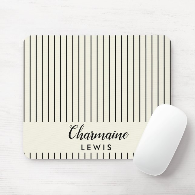 Minimalist black thin stripes personalized tan mouse pad (With Mouse)