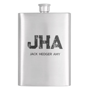 MINIMALIST BLACK THREE LETTER MONOGRAM NAME ASH HIP FLASK
