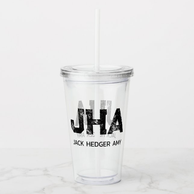 MINIMALIST BLACK THREE LETTER MONOGRAM NAME CLEAR ACRYLIC TUMBLER (Front)