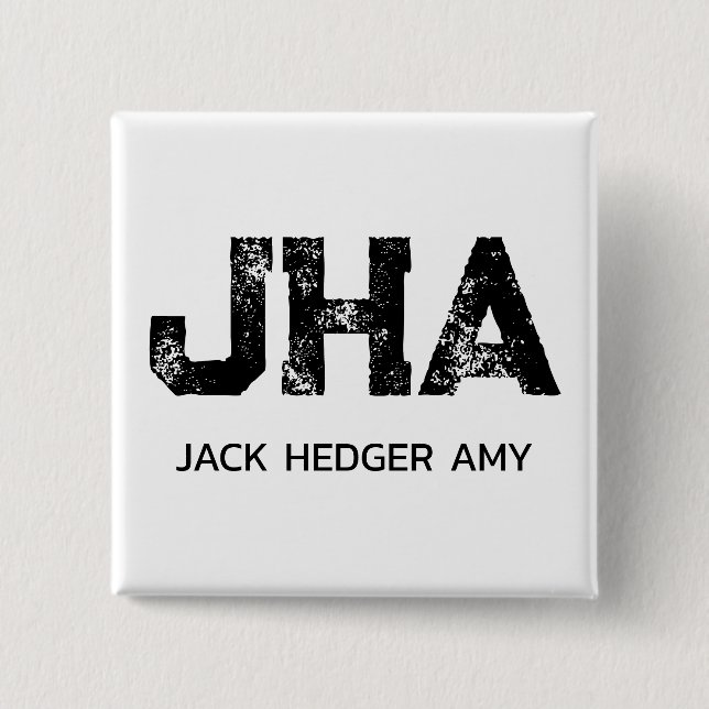 MINIMALIST BLACK THREE LETTER MONOGRAM NAME WHITE 2 INCH SQUARE BUTTON (Front)