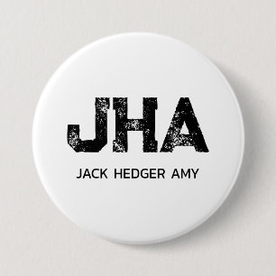 MINIMALIST BLACK THREE LETTER MONOGRAM NAME WHITE 3 INCH ROUND BUTTON