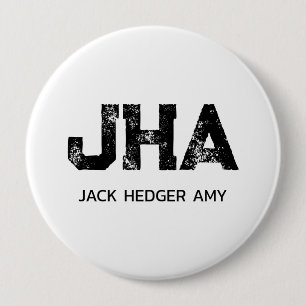 MINIMALIST BLACK THREE LETTER MONOGRAM NAME WHITE 4 INCH ROUND BUTTON